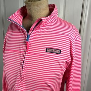 Vineyard Vines The Shep Shirt Hot Pink Stripes Quarter Zip L EUC